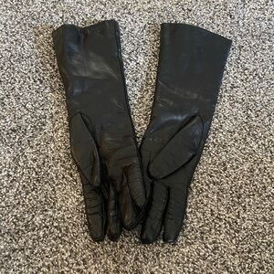 Black Leather rabbit fur Italian Gloves 7 1/2